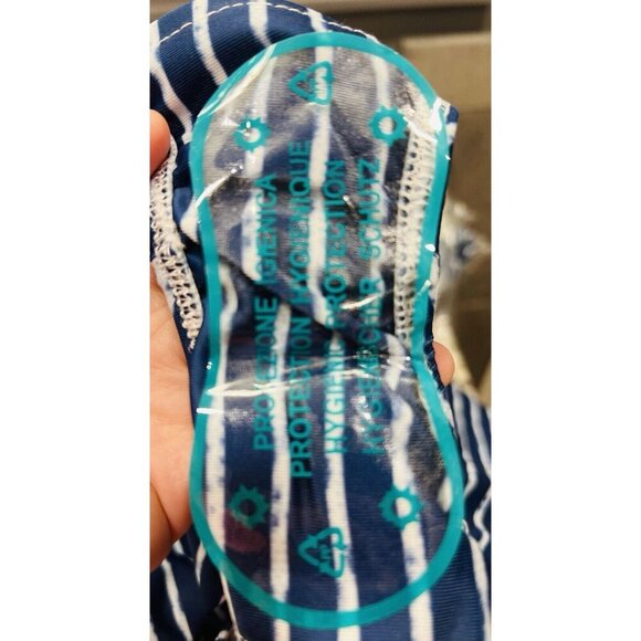 Hayden Los Angeles Bathing Suit Vertical Blue White Stripes Deep V Plus Size 3XL - Picture 8 of 10